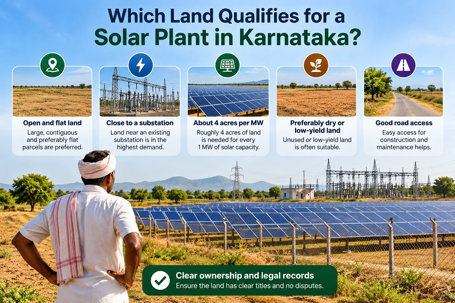 Which land qualifies for a solar plant in Karnataka