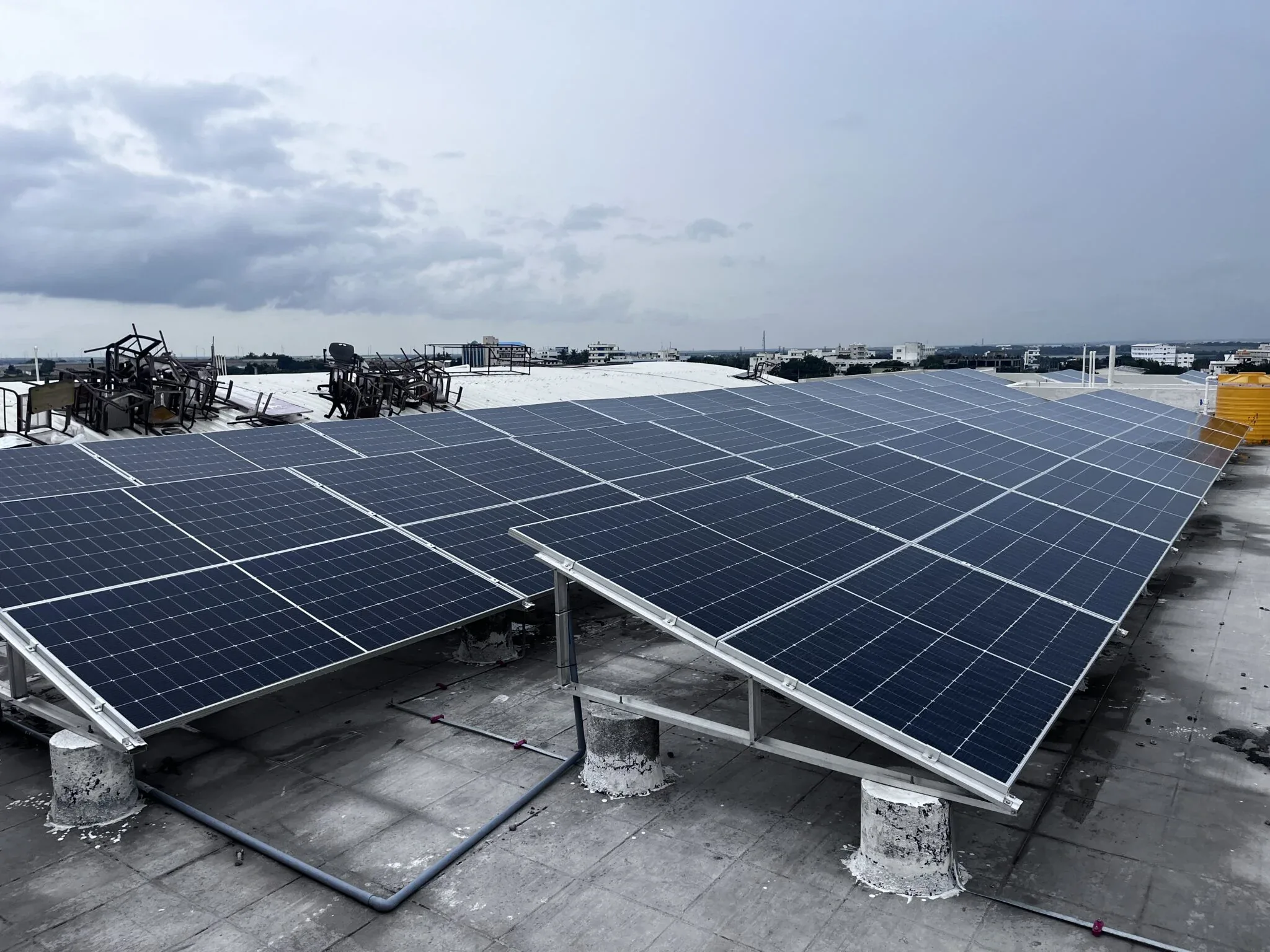 Rooftop solar panels installed on a commercial building