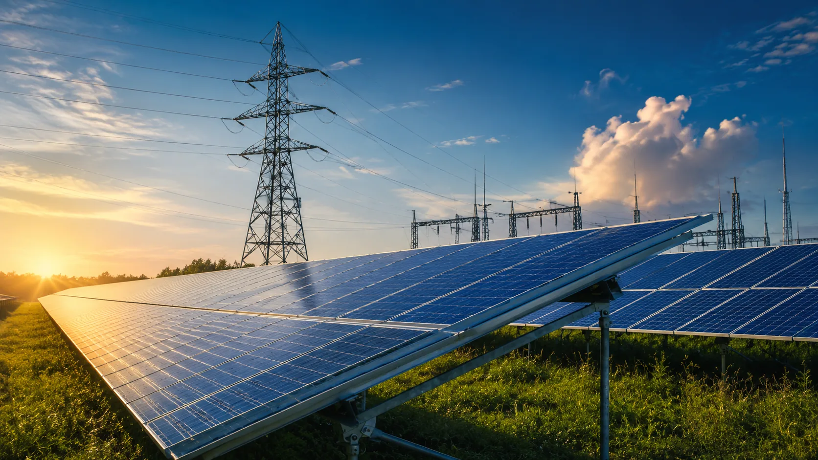 Solar farm connected to grid infrastructure